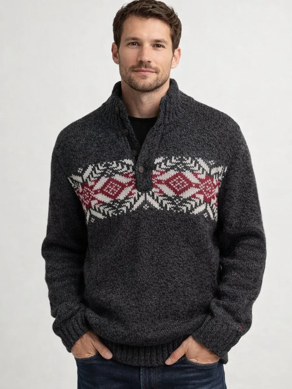 IZOD Men's Nordic Fair Isle Mock Neck Sweater Size XL